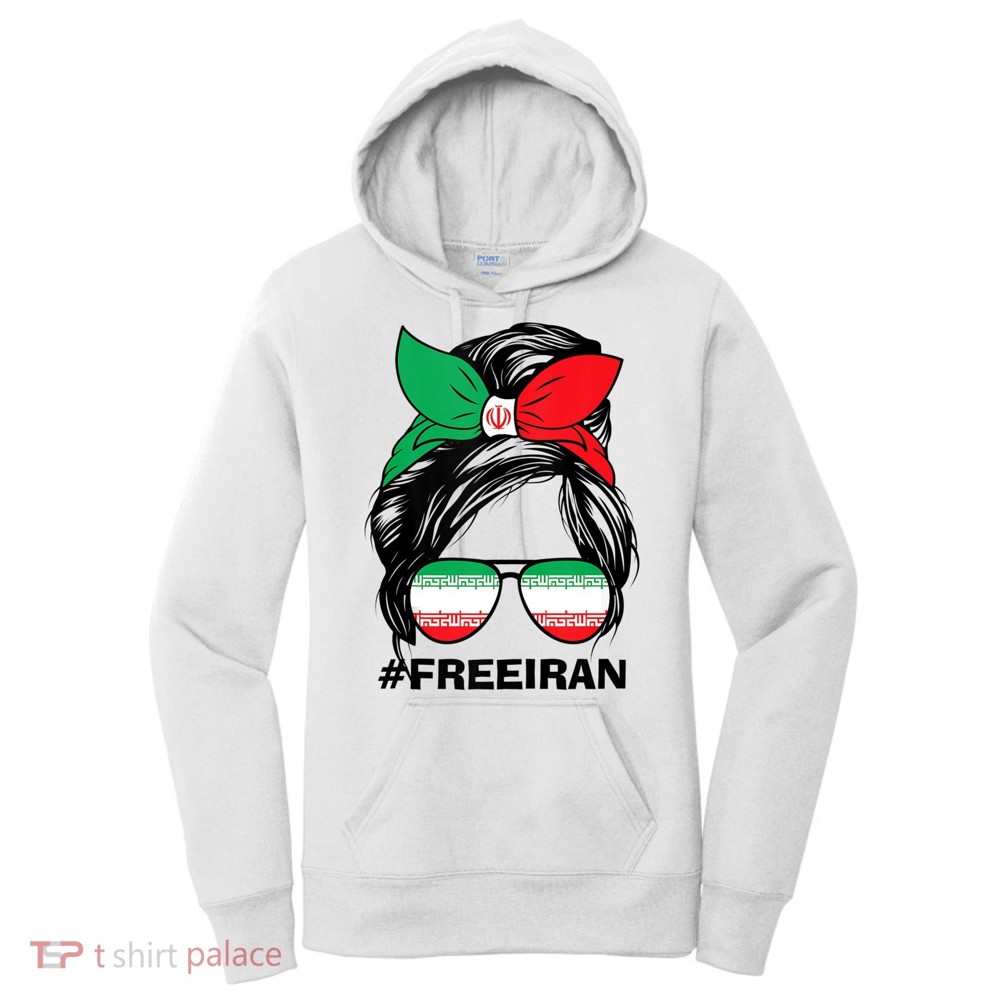 Free Iran Women Life Freedom Messy Bun Iranian Flag Women's Hoodie