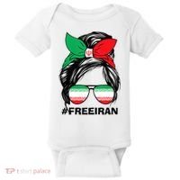 Free Iran Women Life Freedom Messy Bun Iranian Flag Baby Bodysuit thumb 0