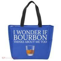 Funny I Wonder If Bourbon Thinks About Me Too Gift Tote Bag thumb 0