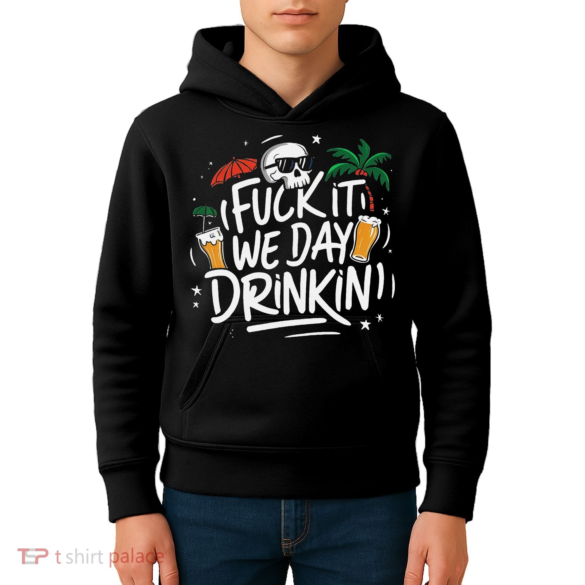 Fuck It We Day Drinkin Funny Summer Beer Drinking Kids Hoodie