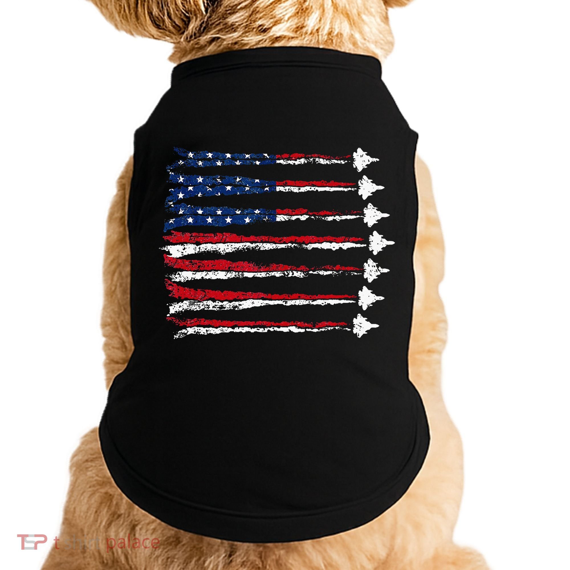 Fighter Jet Airplane Usa Flag Doggie Tank