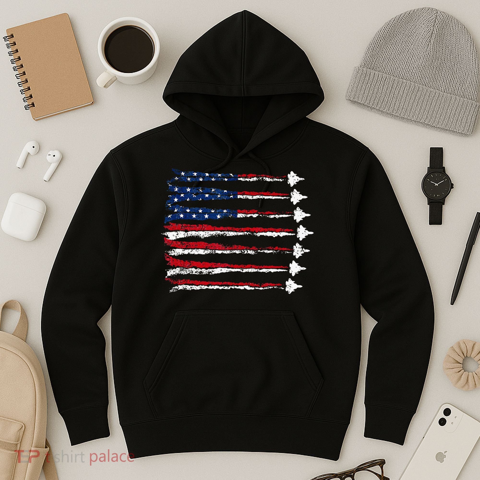 Fighter Jet Airplane Usa Flag Hoodie