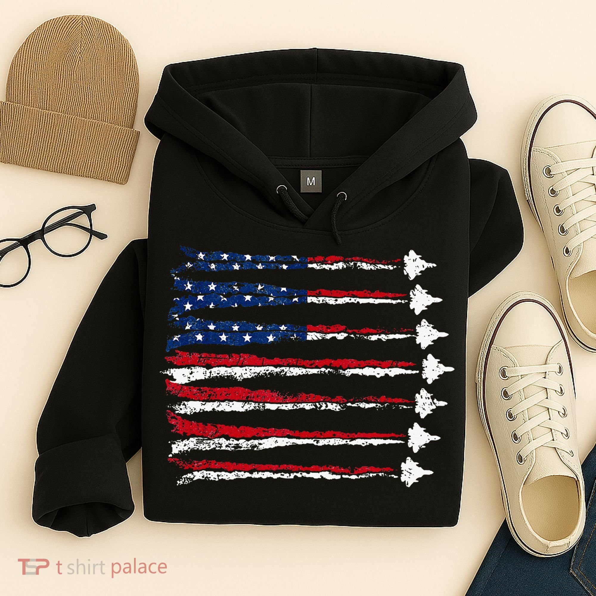 Fighter Jet Airplane Usa Flag Hoodie