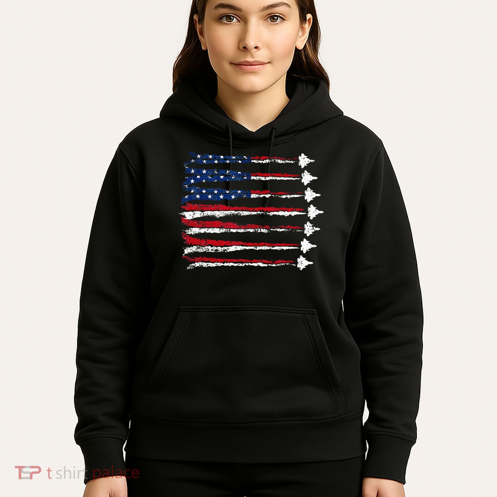 Fighter Jet Airplane Usa Flag Hoodie