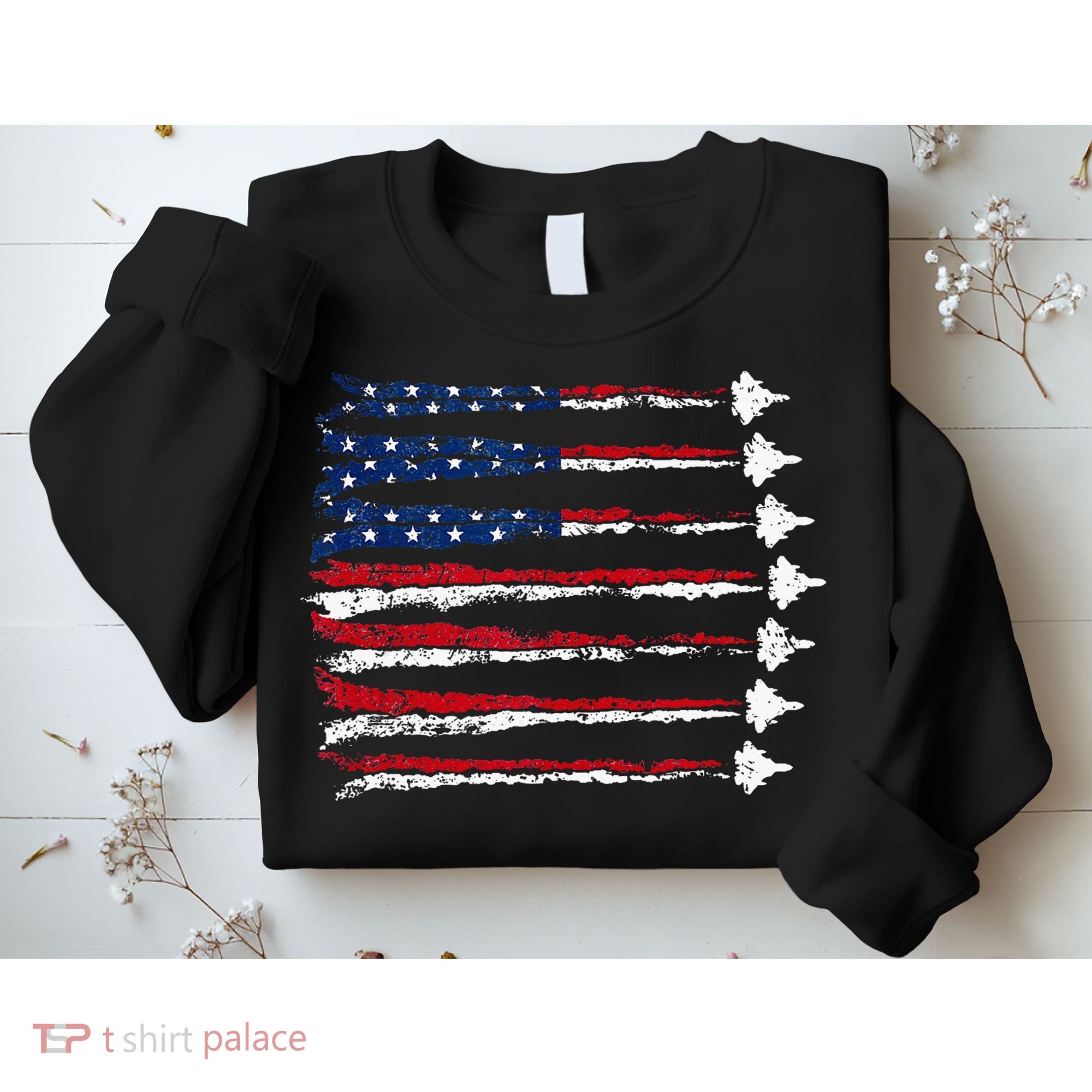 Fighter Jet Airplane Usa Flag Sweatshirt