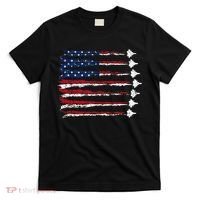 Fighter Jet Airplane Usa Flag T-Shirt thumb 0
