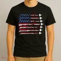 Fighter Jet Airplane Usa Flag T-Shirt thumb 3