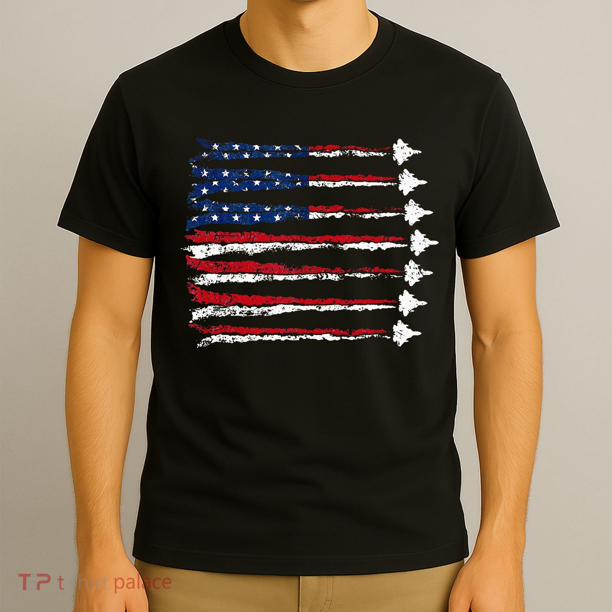 Fighter Jet Airplane Usa Flag T-Shirt