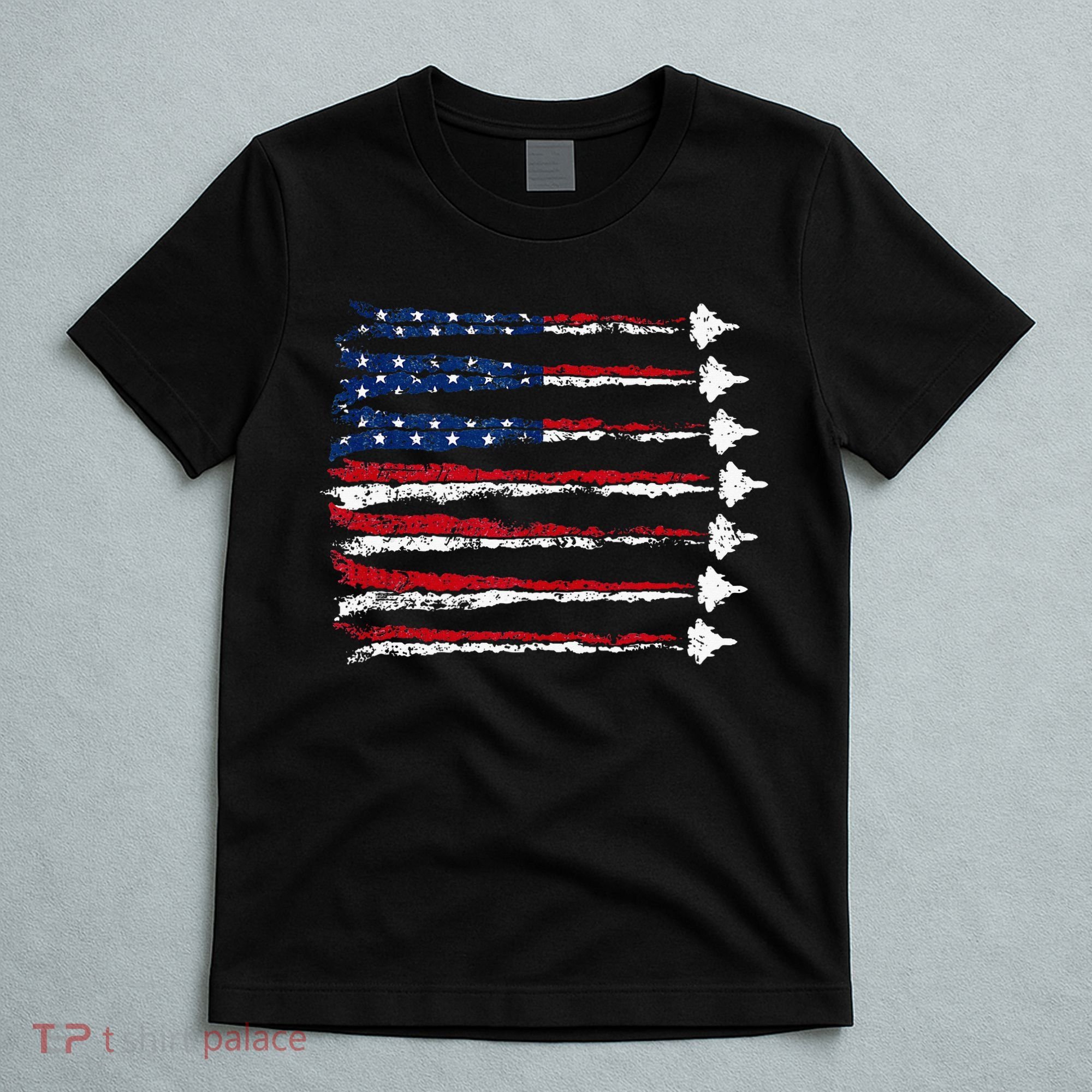 Fighter Jet Airplane Usa Flag T-Shirt