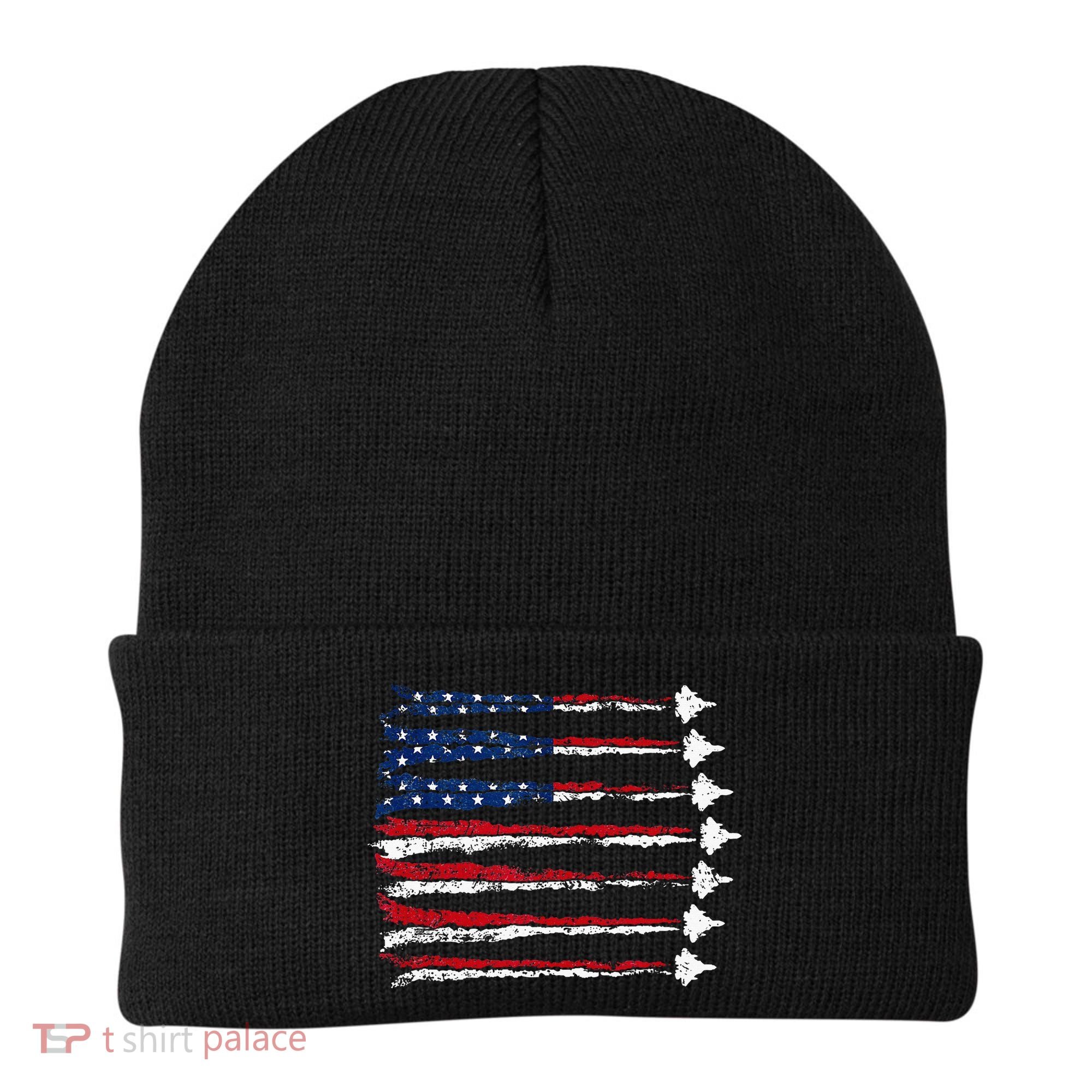 Fighter Jet Airplane Usa Flag Beanie