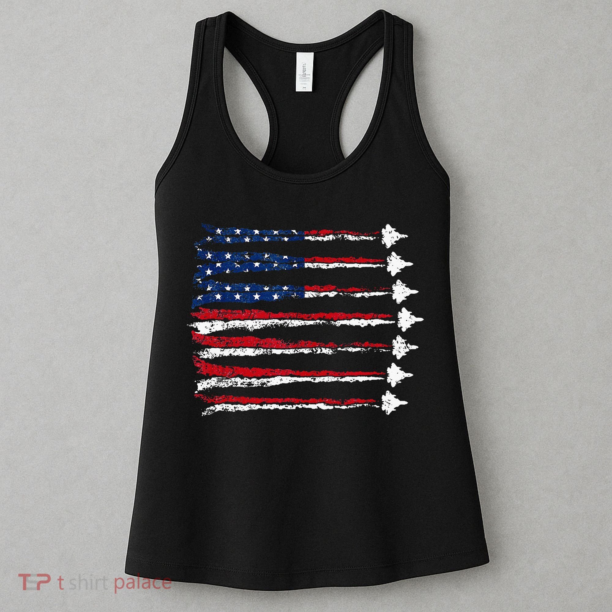 Fighter Jet Airplane Usa Flag Women's Tank Top