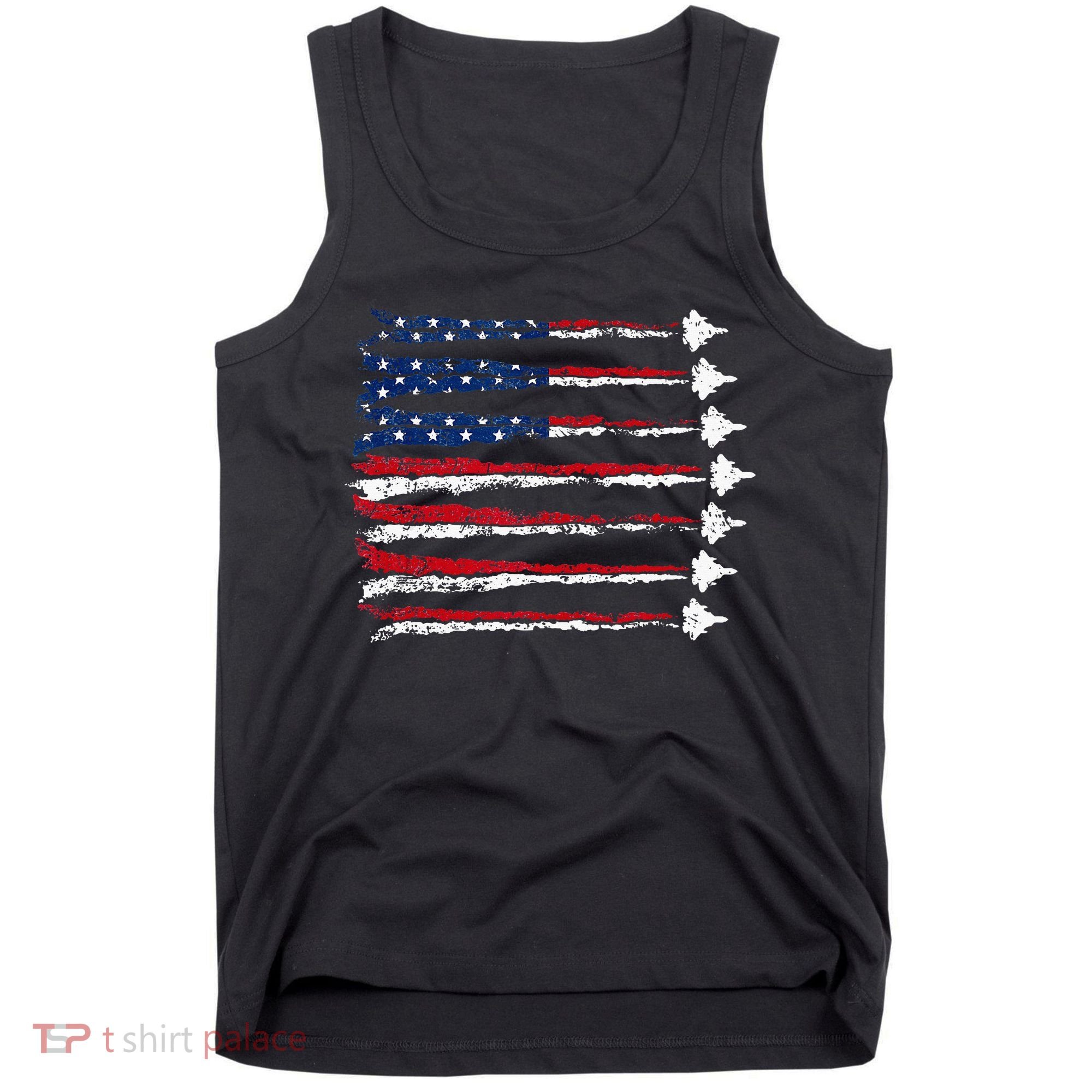 Fighter Jet Airplane Usa Flag Tank Top