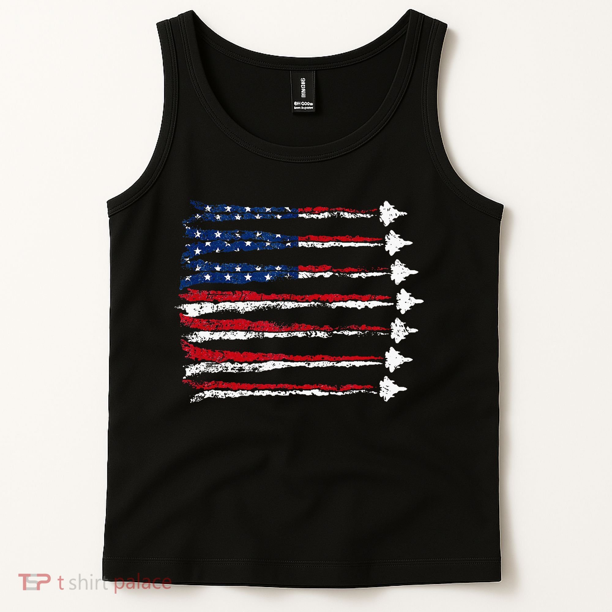 Fighter Jet Airplane Usa Flag Tank Top