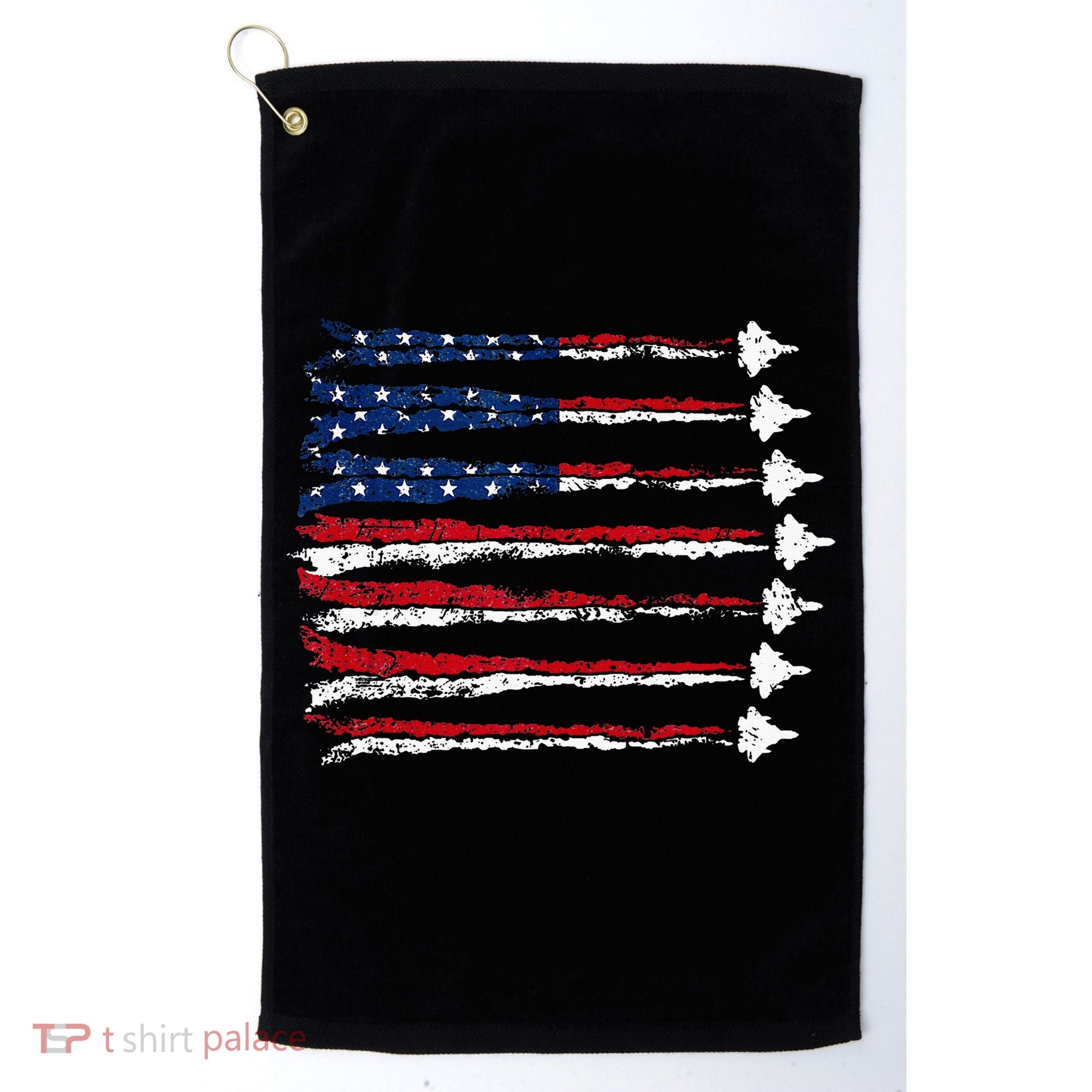 Fighter Jet Airplane Usa Flag Golf Towel