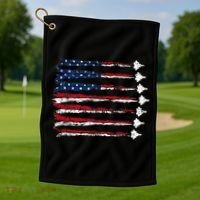 Fighter Jet Airplane Usa Flag Golf Towel thumb 1