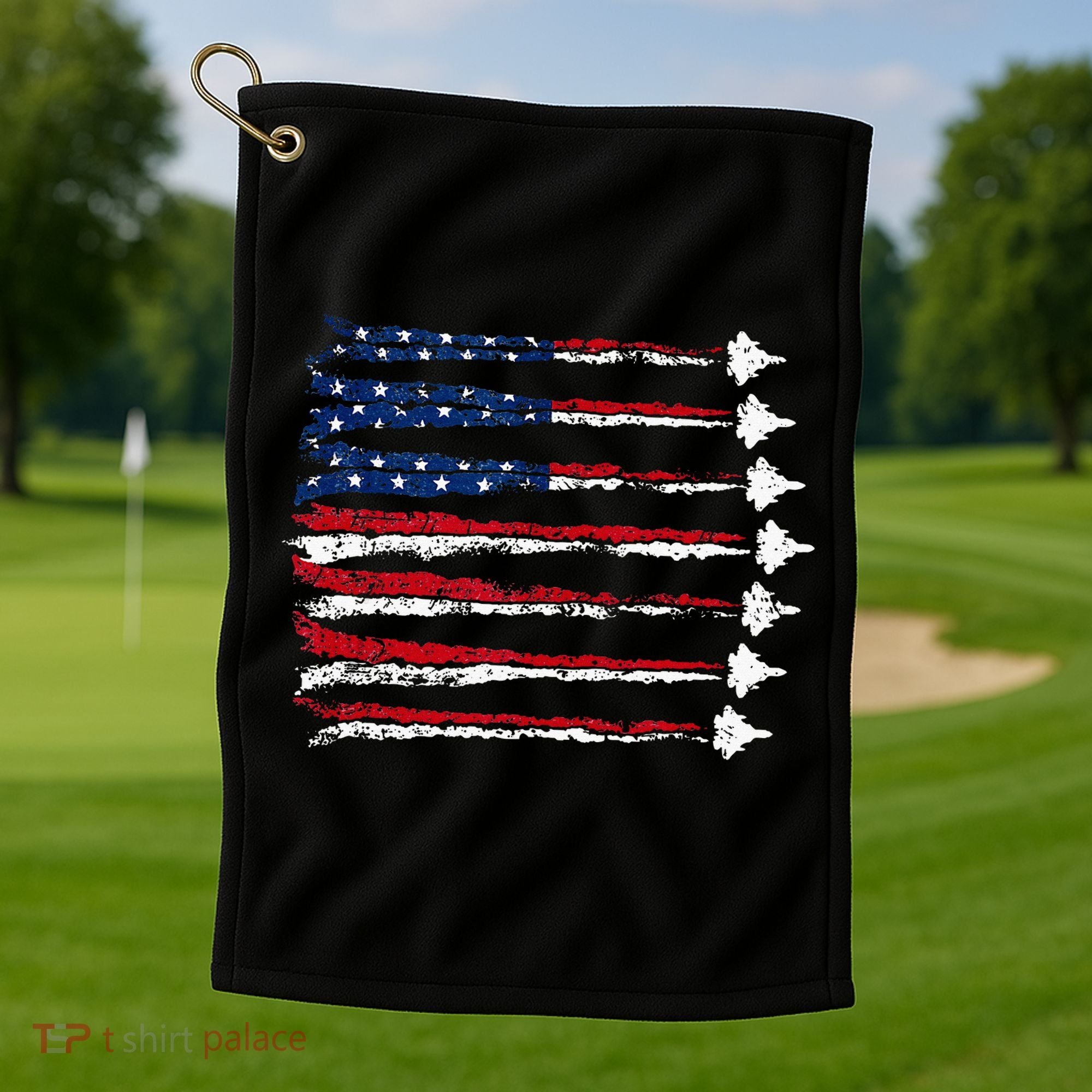Fighter Jet Airplane Usa Flag Golf Towel