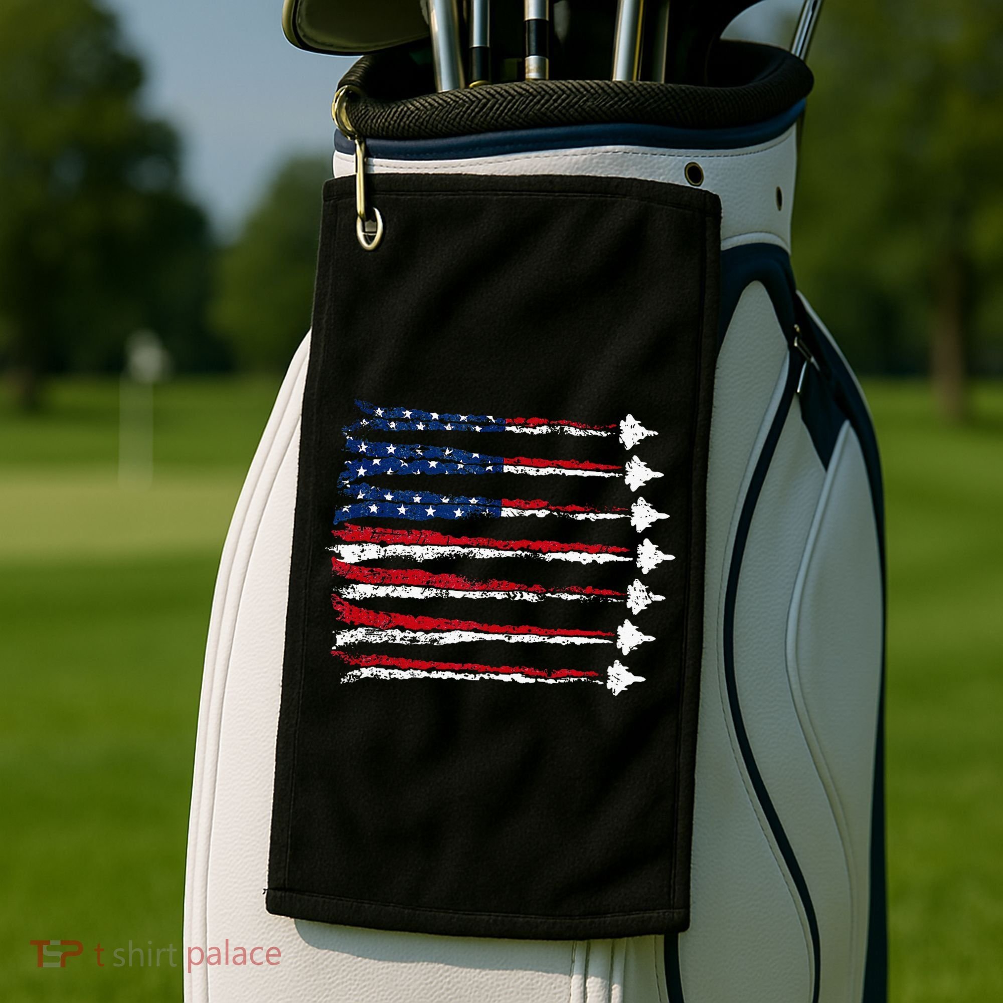 Fighter Jet Airplane Usa Flag Golf Towel