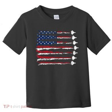 Fighter Jet Airplane Usa Flag Toddler T-Shirt