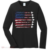 Fighter Jet Airplane Usa Flag Women's Long Sleeve Shirt thumb 0