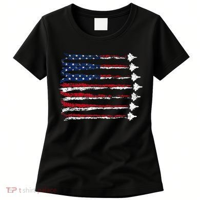 Fighter Jet Airplane Usa Flag Women's T-Shirt