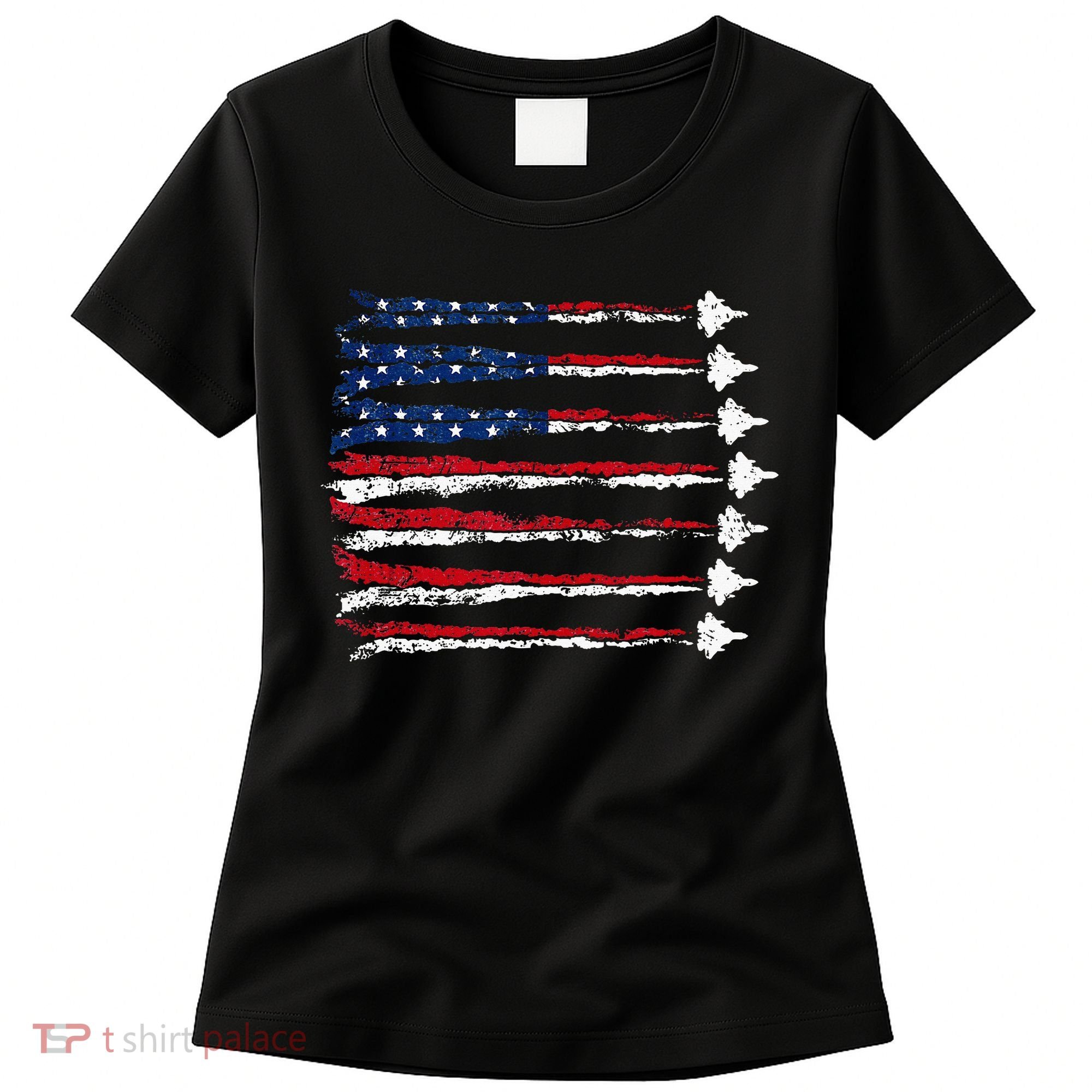 Fighter Jet Airplane Usa Flag Women's T-Shirt