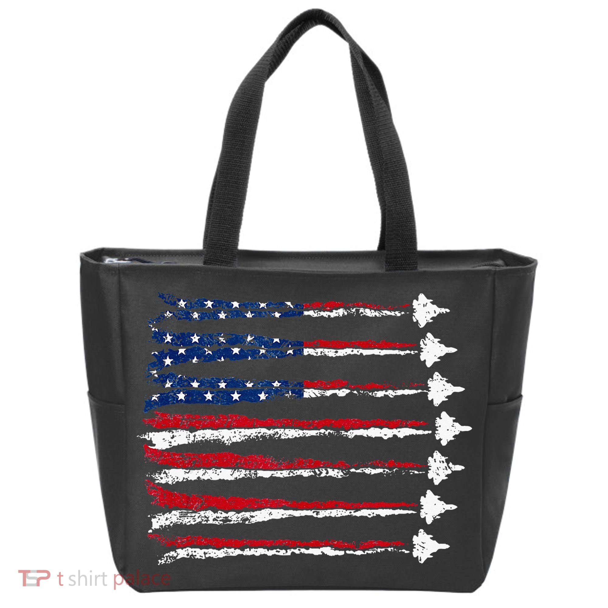 Fighter Jet Airplane Usa Flag Tote Bag