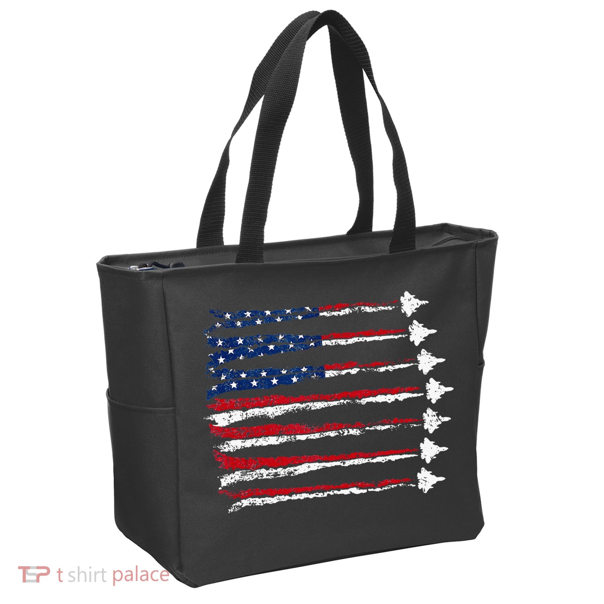 Fighter Jet Airplane Usa Flag Tote Bag