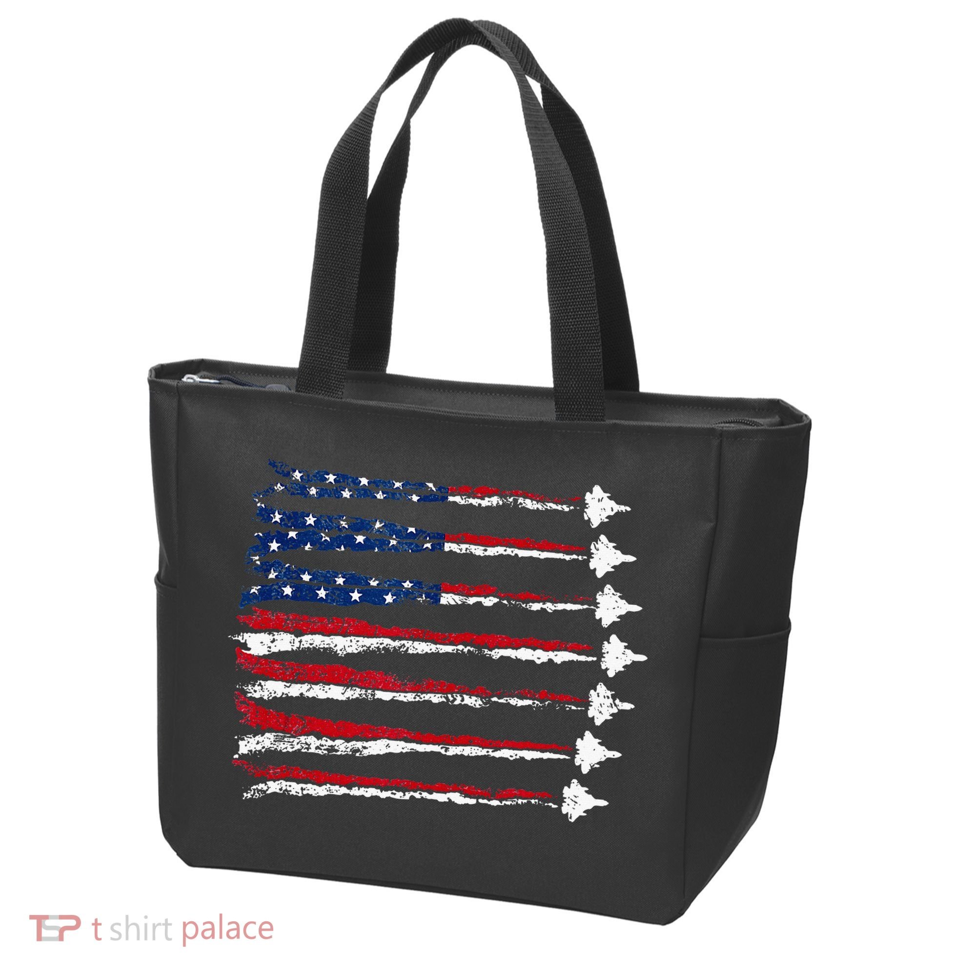 Fighter Jet Airplane Usa Flag Tote Bag