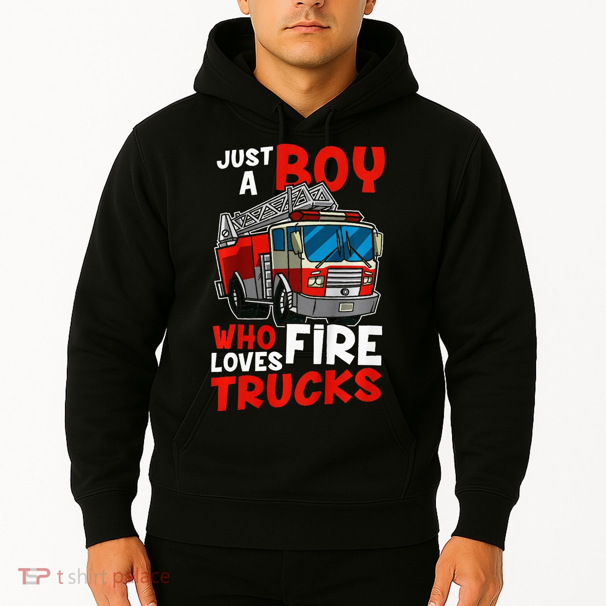 Firefighter Just A Boy Who Loves Fire Trucks Hoodie