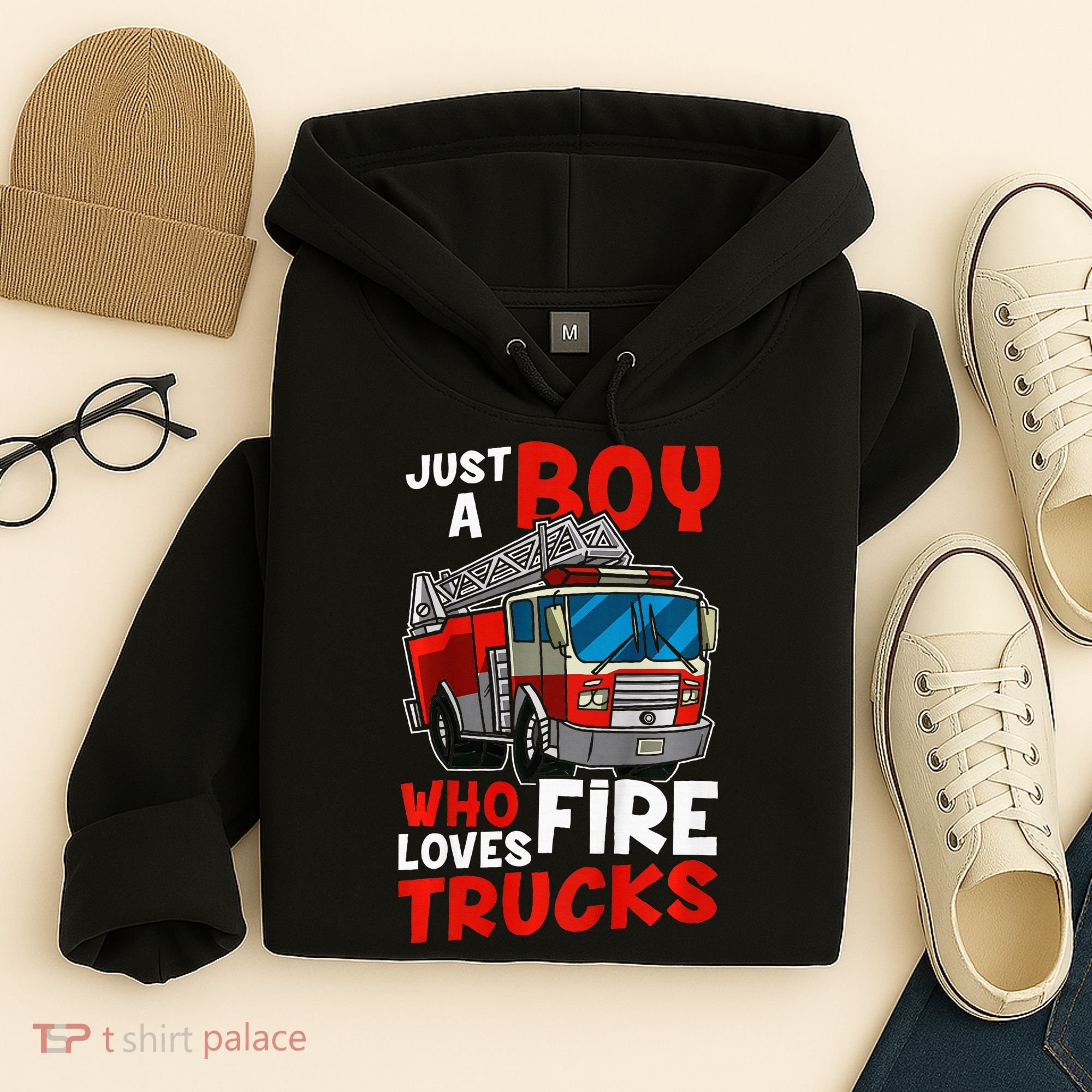 Firefighter Just A Boy Who Loves Fire Trucks Hoodie