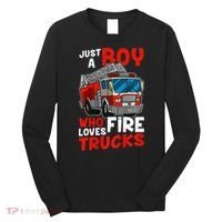 Firefighter Just A Boy Who Loves Fire Trucks Long Sleeve Shirt thumb 0