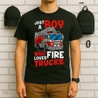 Firefighter Just A Boy Who Loves Fire Trucks T-Shirt thumb 6