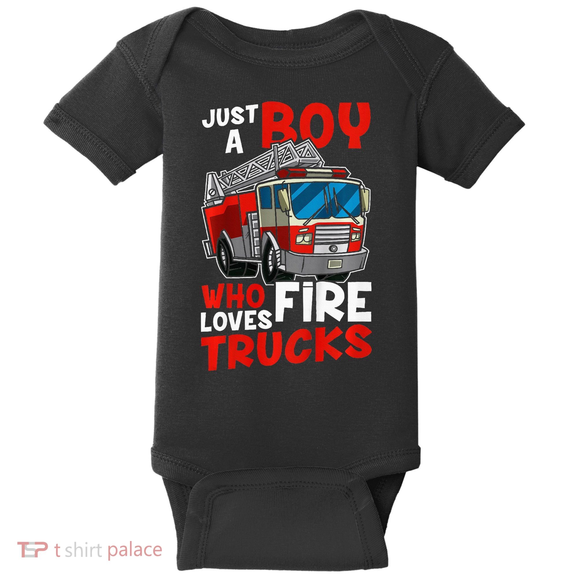 Firefighter Just A Boy Who Loves Fire Trucks Baby Bodysuit