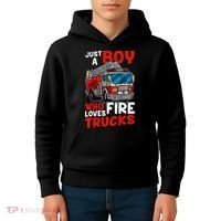 Firefighter Just A Boy Who Loves Fire Trucks Kids Hoodie thumb 4