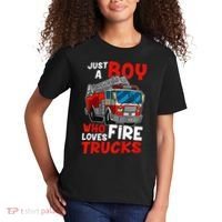 Firefighter Just A Boy Who Loves Fire Trucks Kids T-Shirt thumb 2