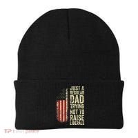 Funny Just A Regular Dad Trying Not To Raise Liberals Fathers Day Beanie thumb 0