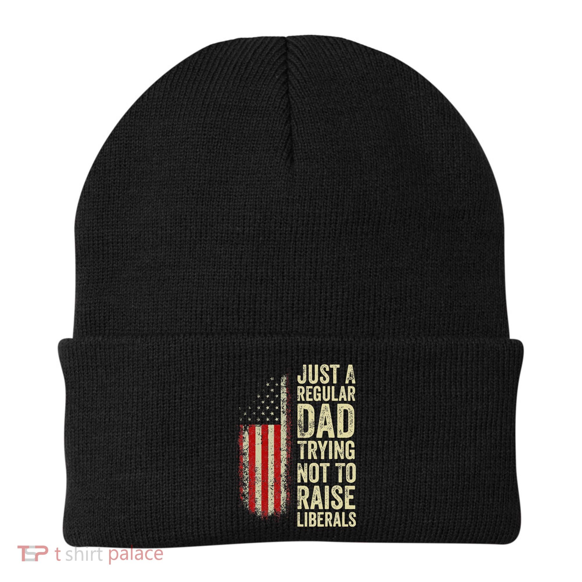 Funny Just A Regular Dad Trying Not To Raise Liberals Fathers Day Beanie