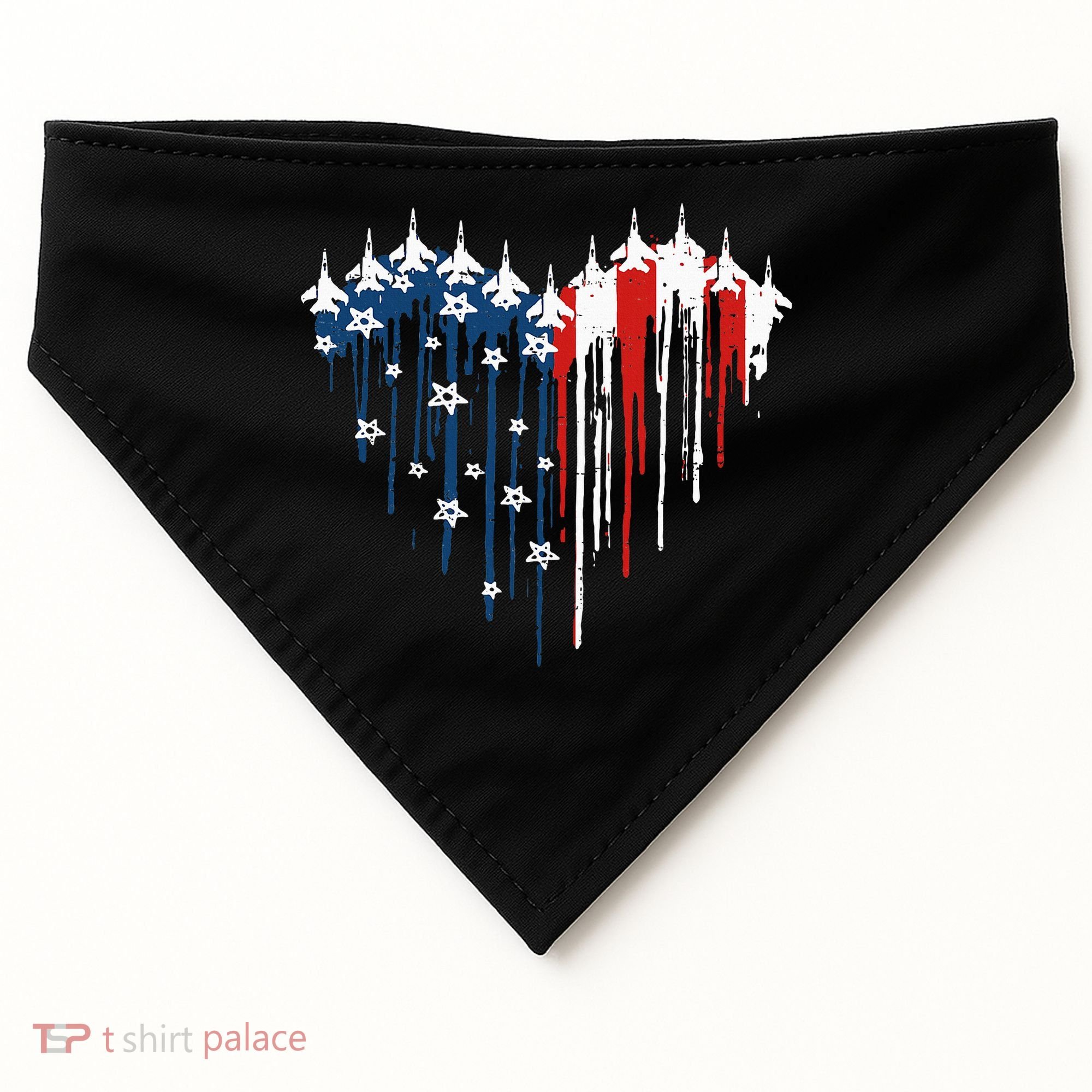 Fighter Jet Airplane American Flag Heart USA-Made Doggie Bandana