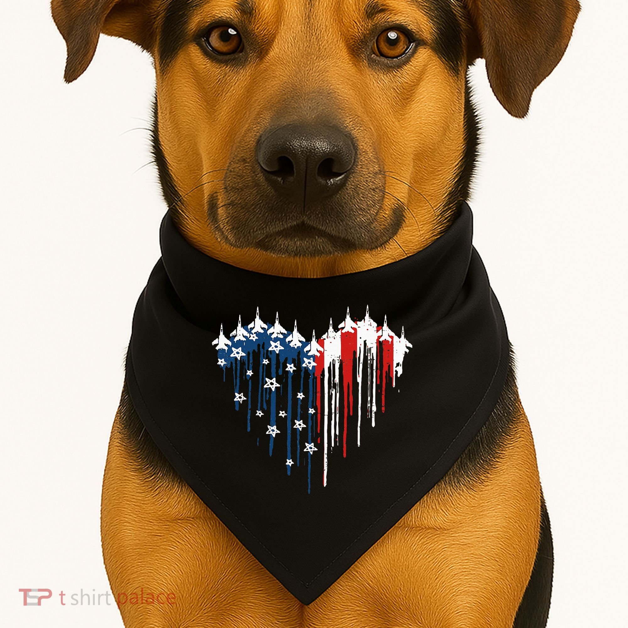 Fighter Jet Airplane American Flag Heart USA-Made Doggie Bandana