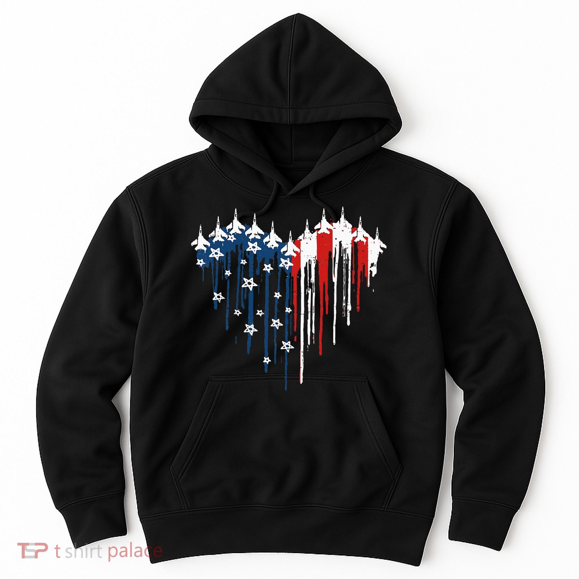Fighter Jet Airplane American Flag Heart Hoodie