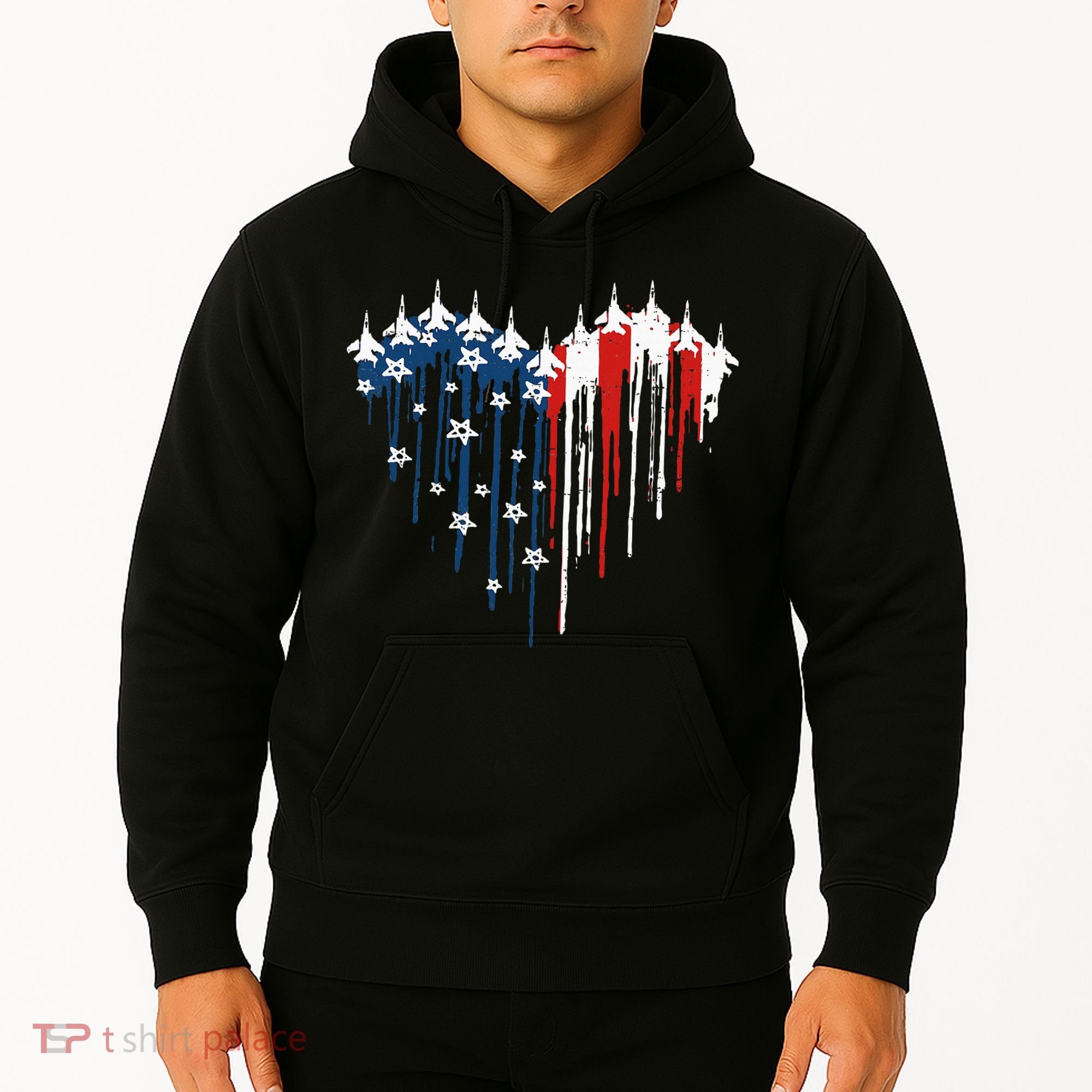 Fighter Jet Airplane American Flag Heart Hoodie