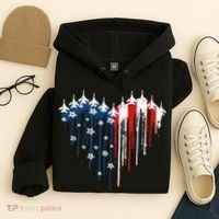 Fighter Jet Airplane American Flag Heart Hoodie thumb 4