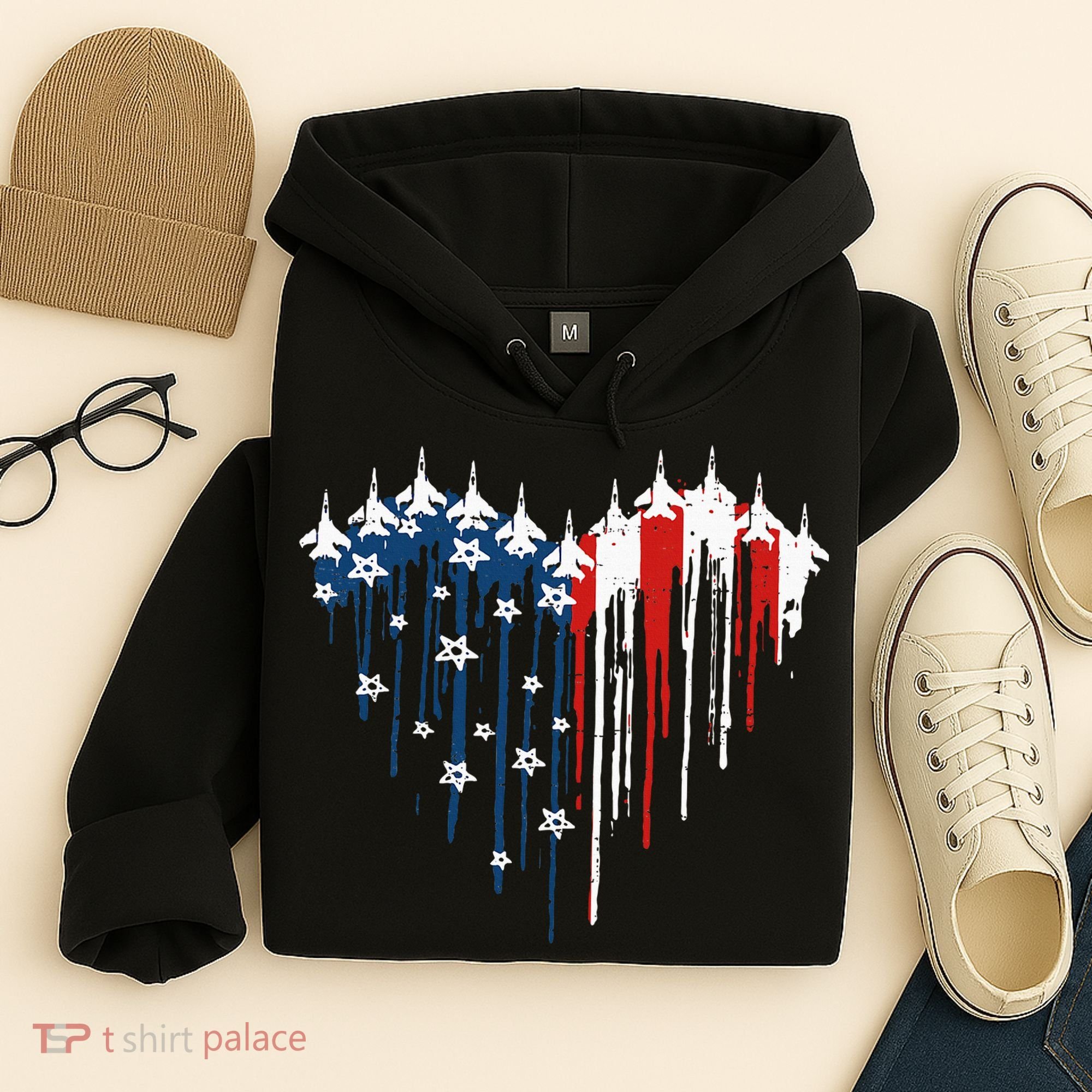 Fighter Jet Airplane American Flag Heart Hoodie