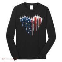 Fighter Jet Airplane American Flag Heart Long Sleeve Shirt thumb 0