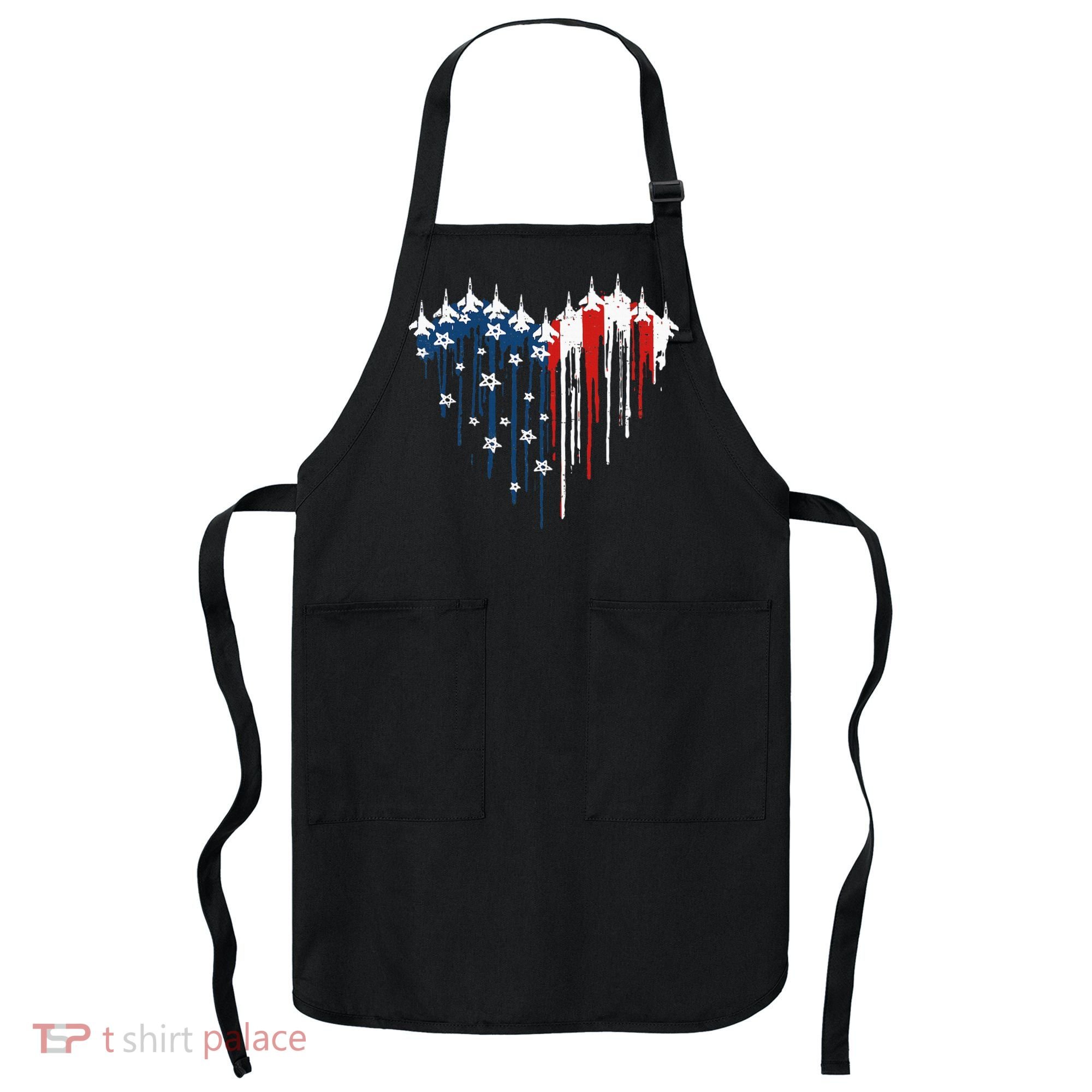 Fighter Jet Airplane American Flag Heart Apron