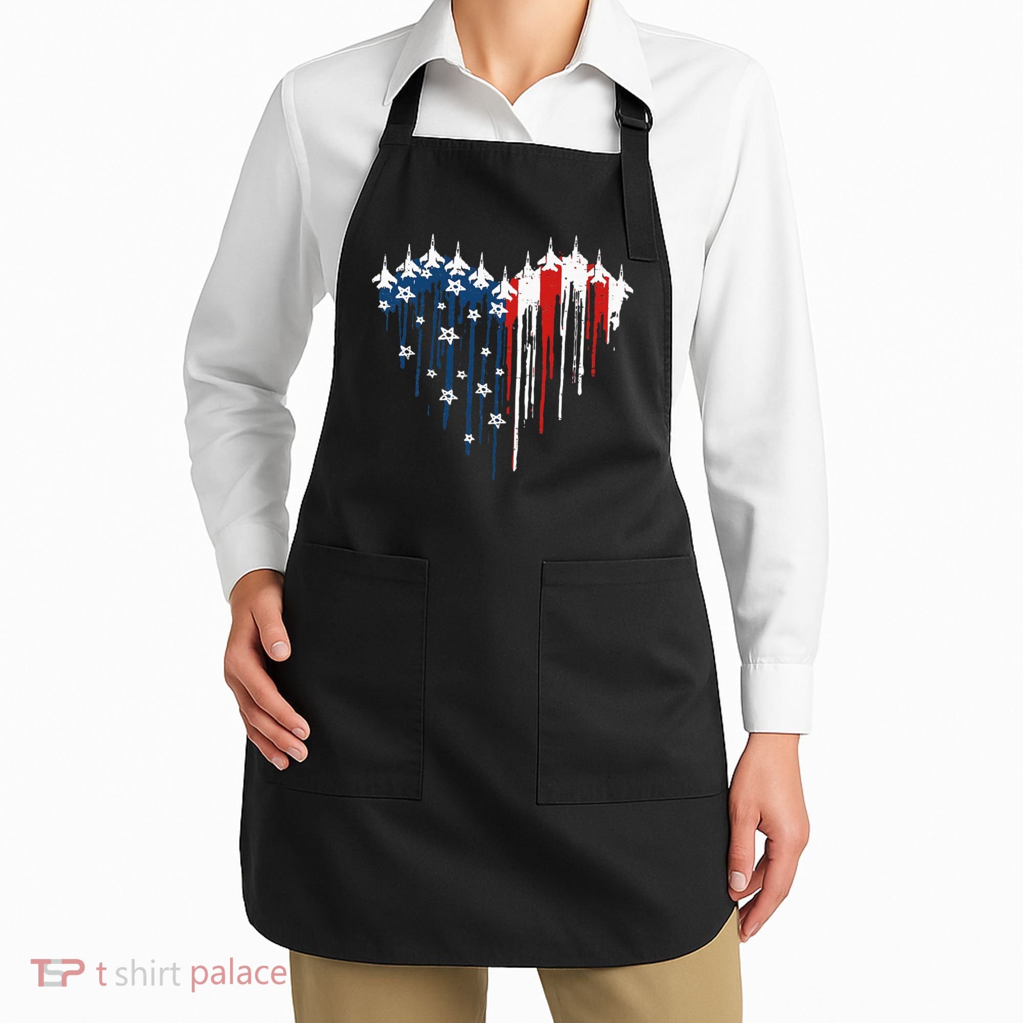 Fighter Jet Airplane American Flag Heart Apron