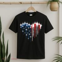 Fighter Jet Airplane American Flag Heart T-Shirt thumb 2