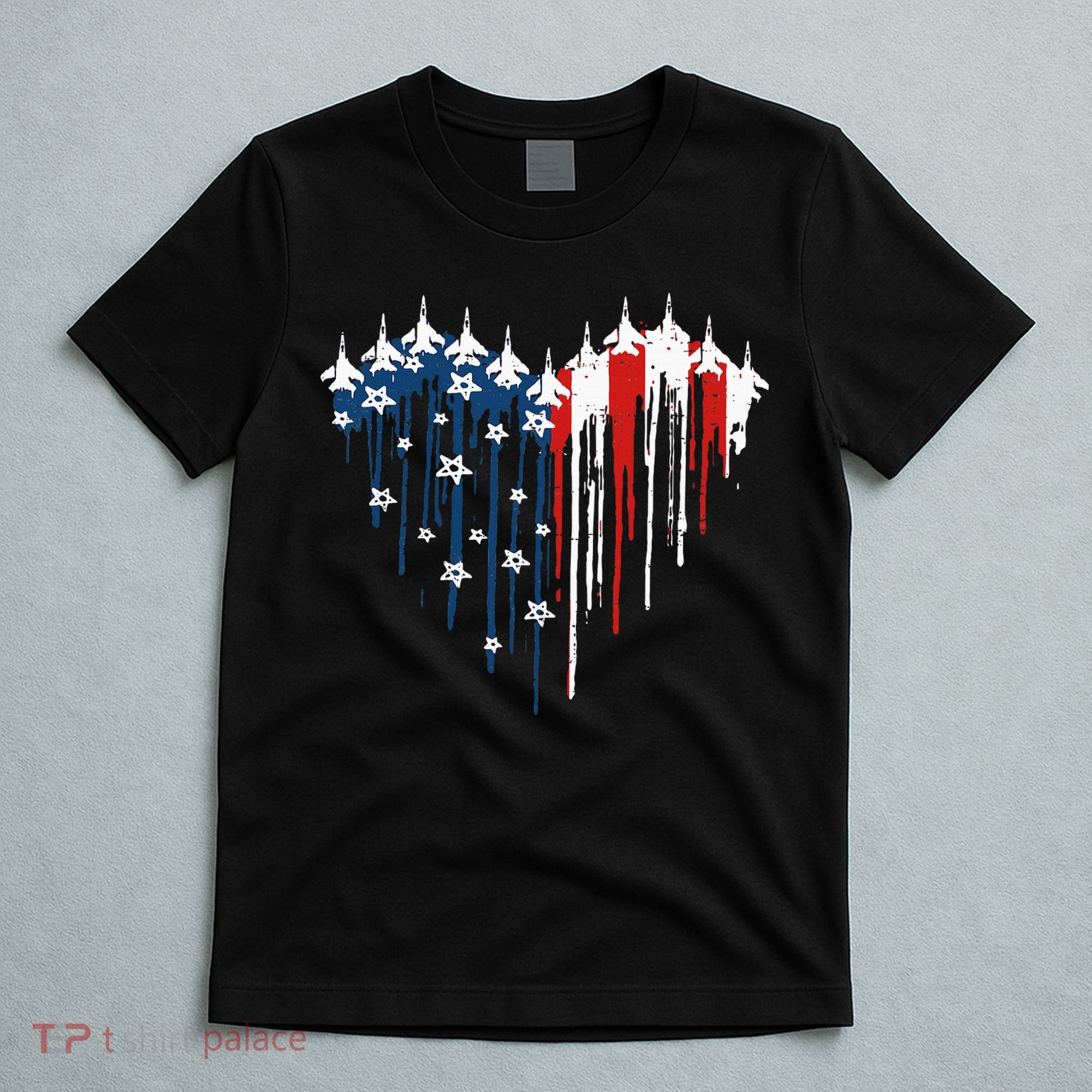 Fighter Jet Airplane American Flag Heart T-Shirt