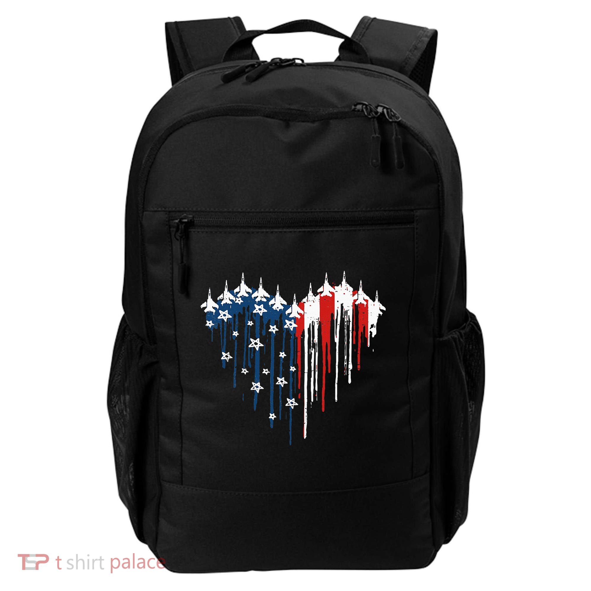 Fighter Jet Airplane American Flag Heart Backpack