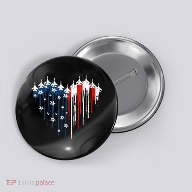 Fighter Jet Airplane American Flag Heart Button